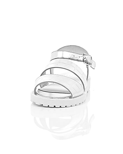 360 degree animation of product Mini girls silver croc chunky sandals frame-3