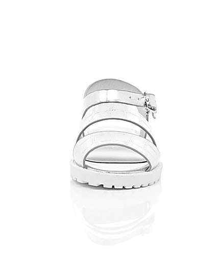 360 degree animation of product Mini girls silver croc chunky sandals frame-4