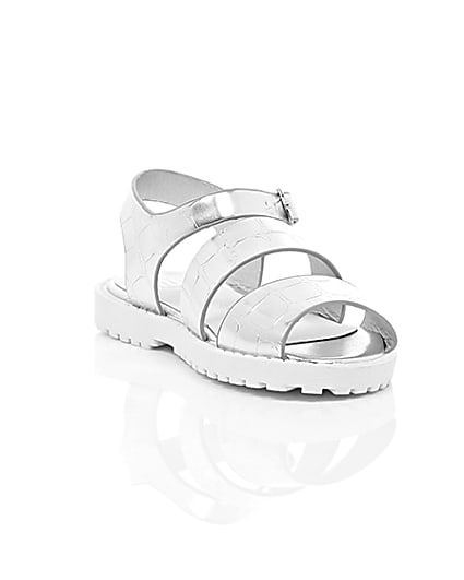360 degree animation of product Mini girls silver croc chunky sandals frame-6