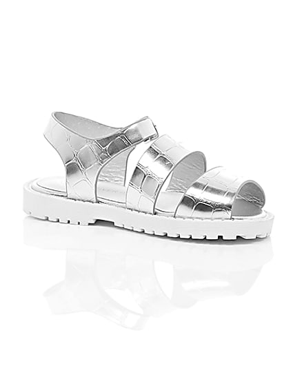 360 degree animation of product Mini girls silver croc chunky sandals frame-8