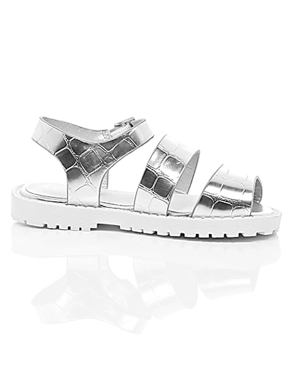 360 degree animation of product Mini girls silver croc chunky sandals frame-9