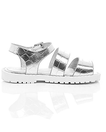 360 degree animation of product Mini girls silver croc chunky sandals frame-10