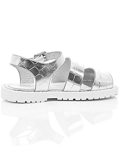 360 degree animation of product Mini girls silver croc chunky sandals frame-11