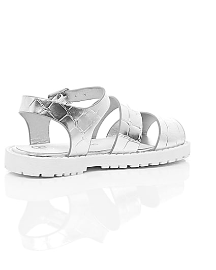 360 degree animation of product Mini girls silver croc chunky sandals frame-12