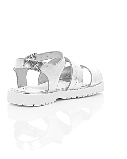 360 degree animation of product Mini girls silver croc chunky sandals frame-13