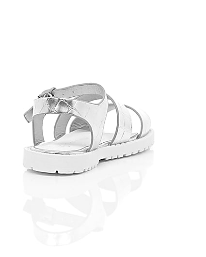 360 degree animation of product Mini girls silver croc chunky sandals frame-14