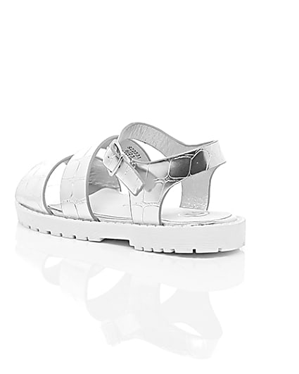 360 degree animation of product Mini girls silver croc chunky sandals frame-19