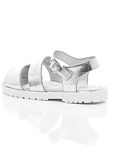 360 degree animation of product Mini girls silver croc chunky sandals frame-20