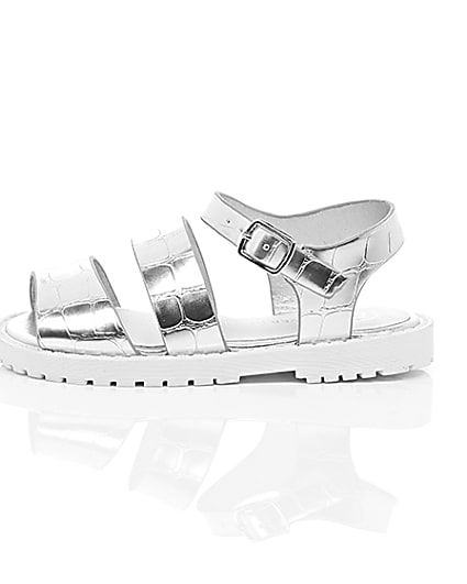 360 degree animation of product Mini girls silver croc chunky sandals frame-22