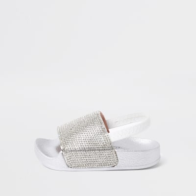 river island white sliders