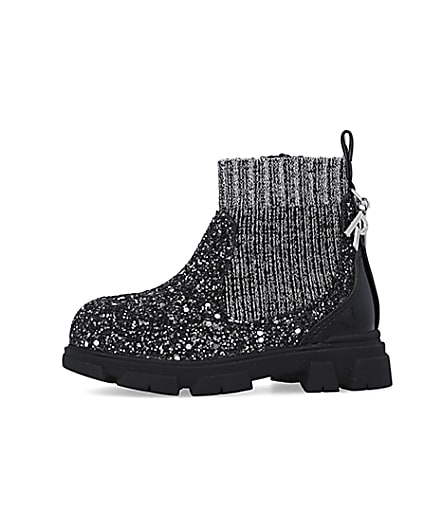 360 degree animation of product Mini Girls Silver Glitter Sock Chelsea Boots frame-2