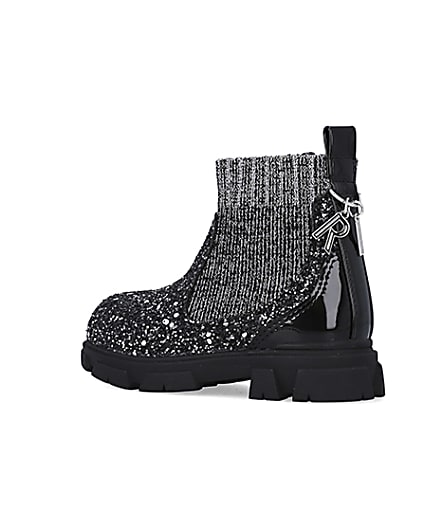 360 degree animation of product Mini Girls Silver Glitter Sock Chelsea Boots frame-5