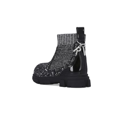 Mini Girls Silver Glitter Sock Chelsea Boots | River Island