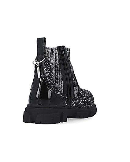 360 degree animation of product Mini Girls Silver Glitter Sock Chelsea Boots frame-11