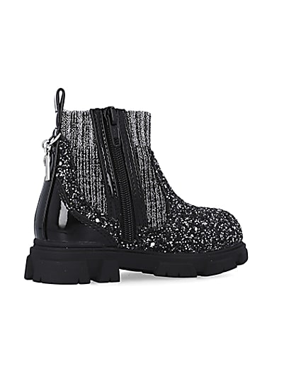 360 degree animation of product Mini Girls Silver Glitter Sock Chelsea Boots frame-13