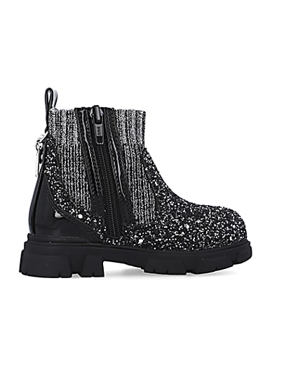 360 degree animation of product Mini Girls Silver Glitter Sock Chelsea Boots frame-14