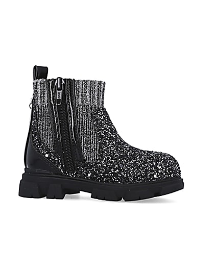 360 degree animation of product Mini Girls Silver Glitter Sock Chelsea Boots frame-16