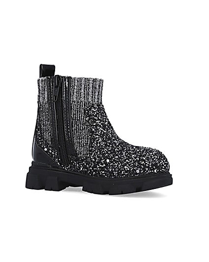 360 degree animation of product Mini Girls Silver Glitter Sock Chelsea Boots frame-17