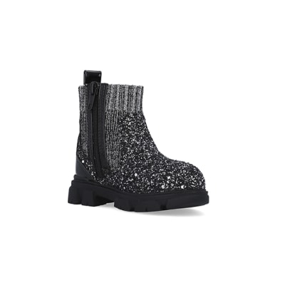 360 degree animation of product Mini Girls Silver Glitter Sock Chelsea Boots frame-18