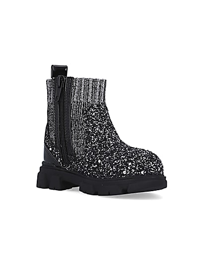 360 degree animation of product Mini Girls Silver Glitter Sock Chelsea Boots frame-18