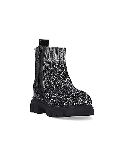360 degree animation of product Mini Girls Silver Glitter Sock Chelsea Boots frame-19