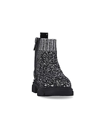 360 degree animation of product Mini Girls Silver Glitter Sock Chelsea Boots frame-20