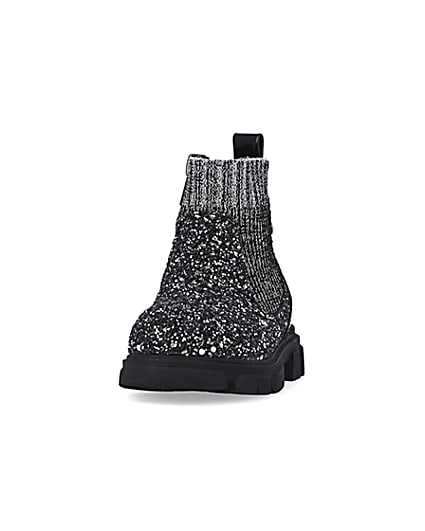 360 degree animation of product Mini Girls Silver Glitter Sock Chelsea Boots frame-22