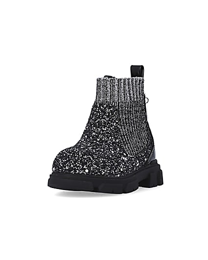 360 degree animation of product Mini Girls Silver Glitter Sock Chelsea Boots frame-23