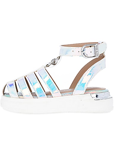 360 degree animation of product Mini girls silver holographic Sandals frame-3
