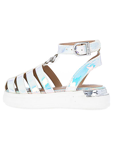 360 degree animation of product Mini girls silver holographic Sandals frame-4