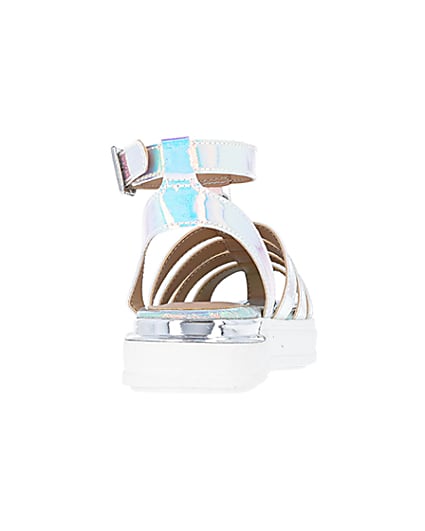 360 degree animation of product Mini girls silver holographic Sandals frame-10