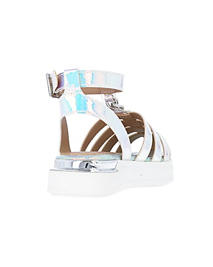 360 degree animation of product Mini girls silver holographic Sandals frame-11