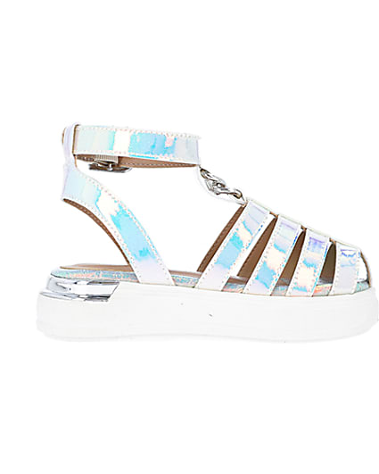 360 degree animation of product Mini girls silver holographic Sandals frame-15