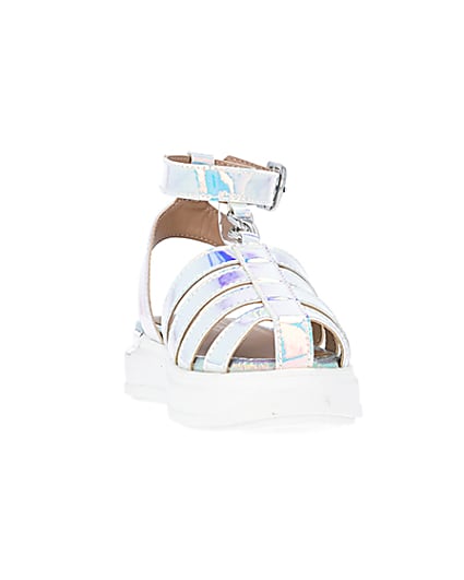 360 degree animation of product Mini girls silver holographic Sandals frame-20