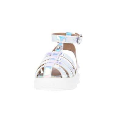 360 degree animation of product Mini girls silver holographic Sandals frame-22