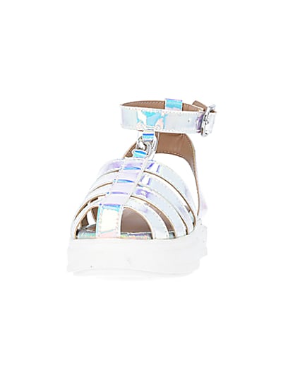 360 degree animation of product Mini girls silver holographic Sandals frame-22