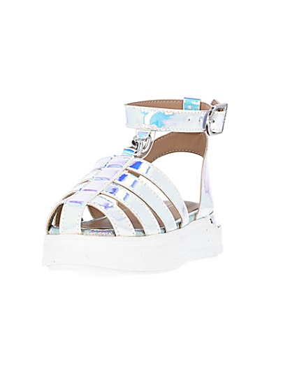 360 degree animation of product Mini girls silver holographic Sandals frame-23