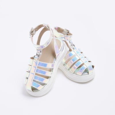 Mini girls silver holographic Sandals