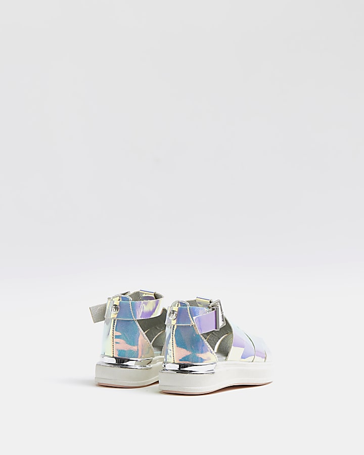 Mini girls silver metallic caged sandals