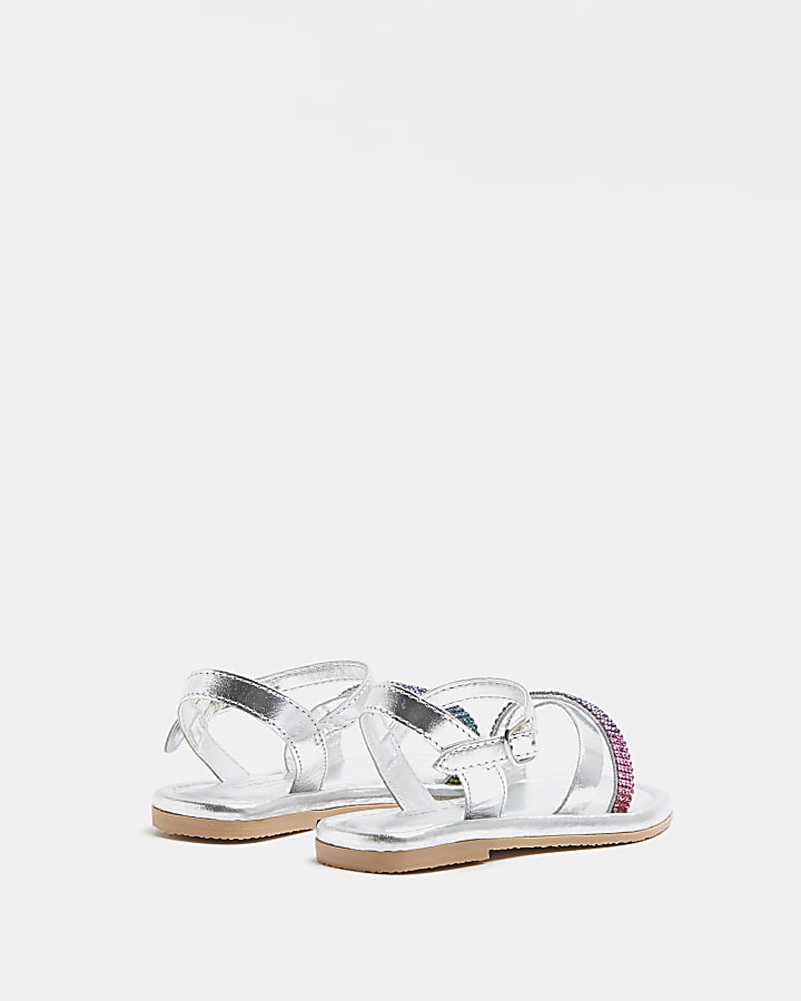 Mini girls silver sequin leather sandals
