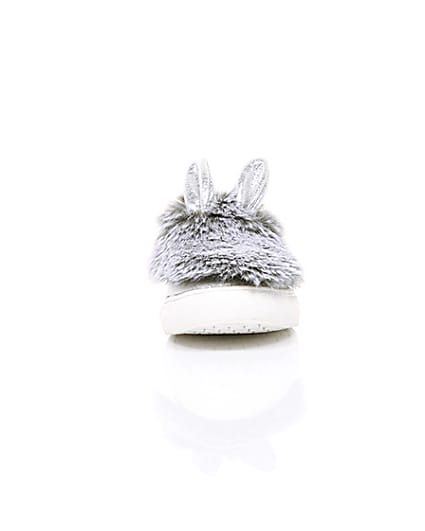 360 degree animation of product Mini girls silver tone faux fur plimsolls frame-4