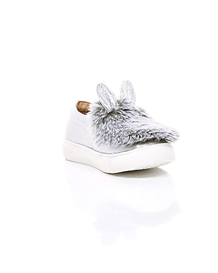 360 degree animation of product Mini girls silver tone faux fur plimsolls frame-6
