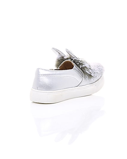 360 degree animation of product Mini girls silver tone faux fur plimsolls frame-13