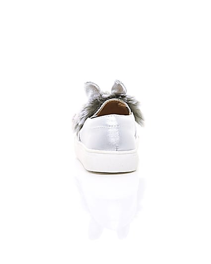 360 degree animation of product Mini girls silver tone faux fur plimsolls frame-16