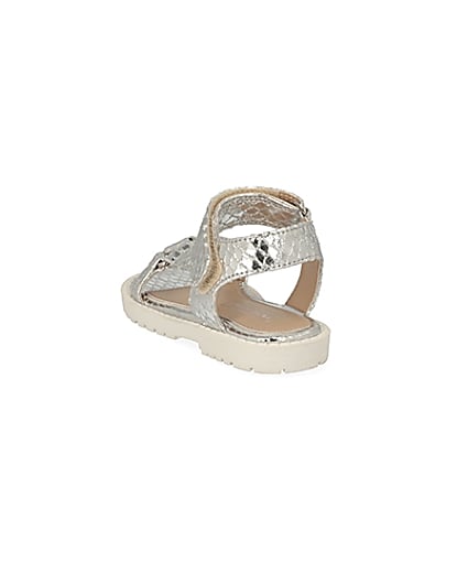 360 degree animation of product Mini girls silver velcro chunky sandals frame-7
