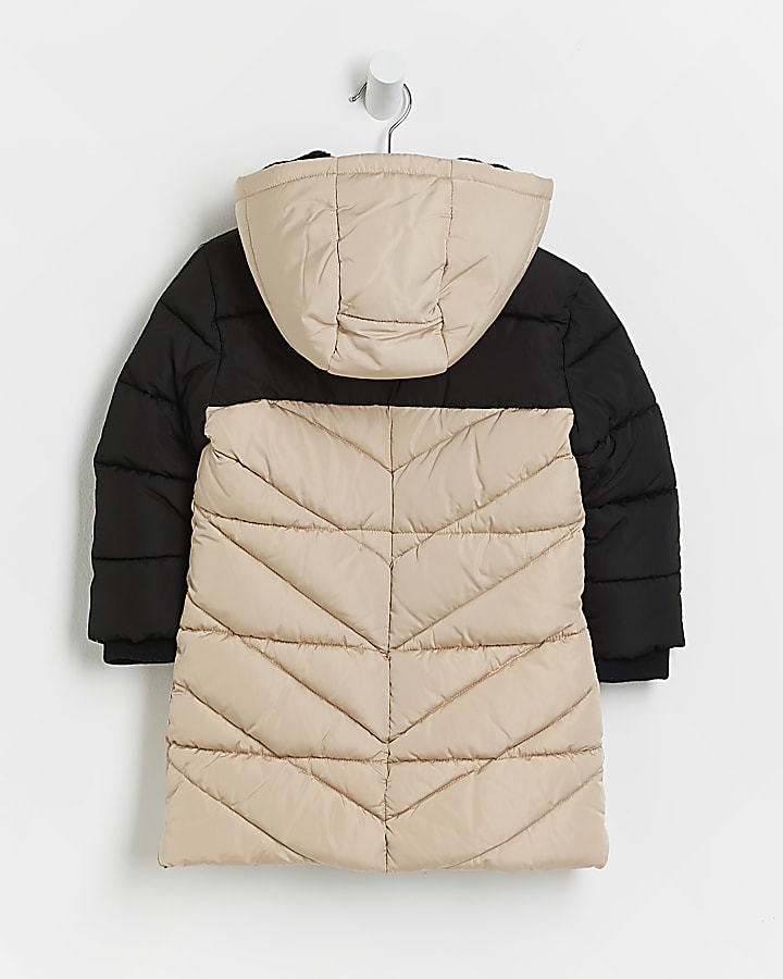Mini girls stone colour block puffer coat