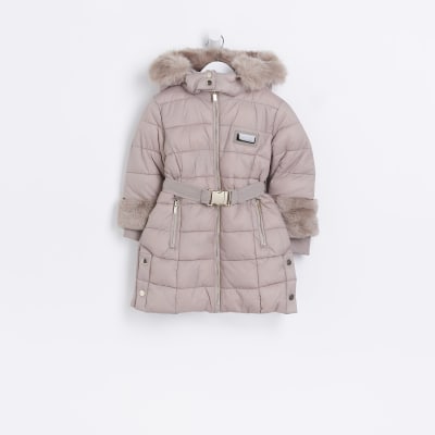 River Island Pink Faux Fur Detail Longline Coat