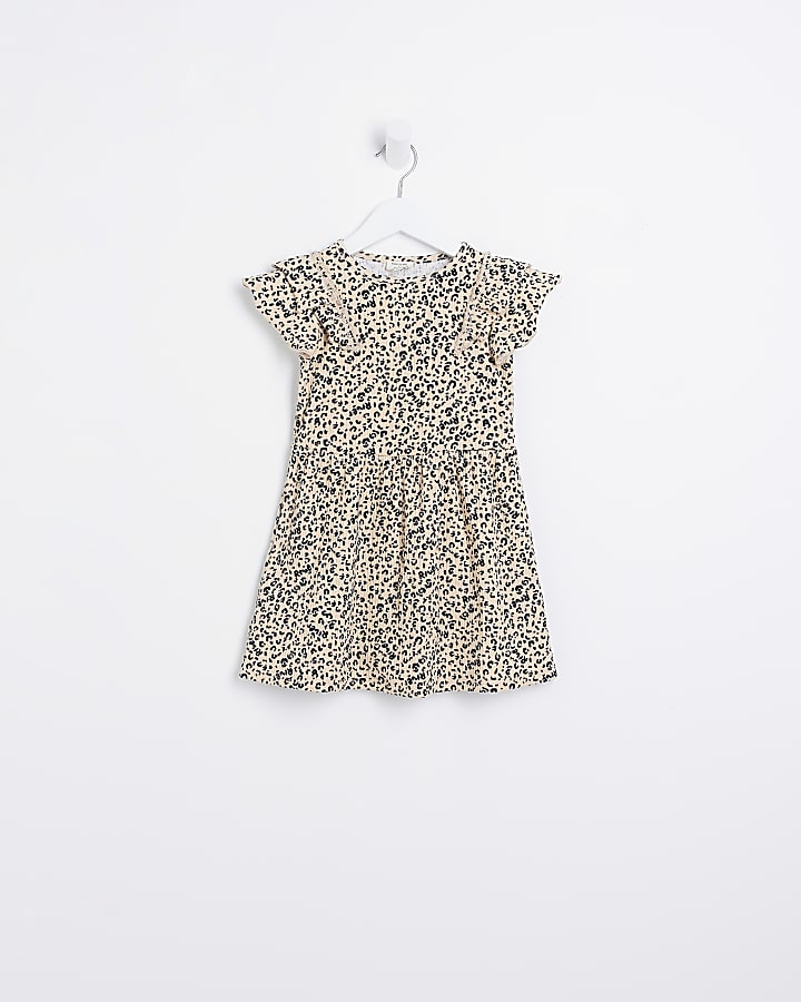 Mini Girls Stone Leopard Print Skater Dress