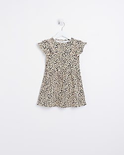 Mini Girls Stone Leopard Print Skater Dress