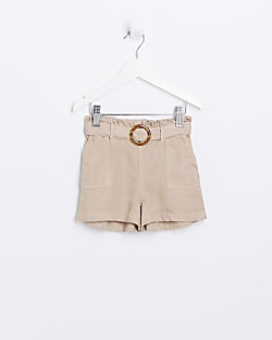 Mini Girls Stone Paper bag Belted Shorts